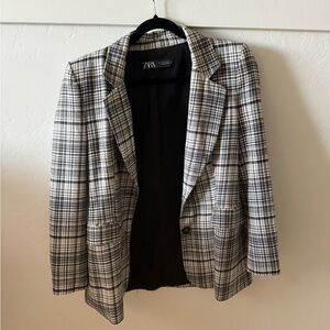 Zara Black and White Plaid Blazer